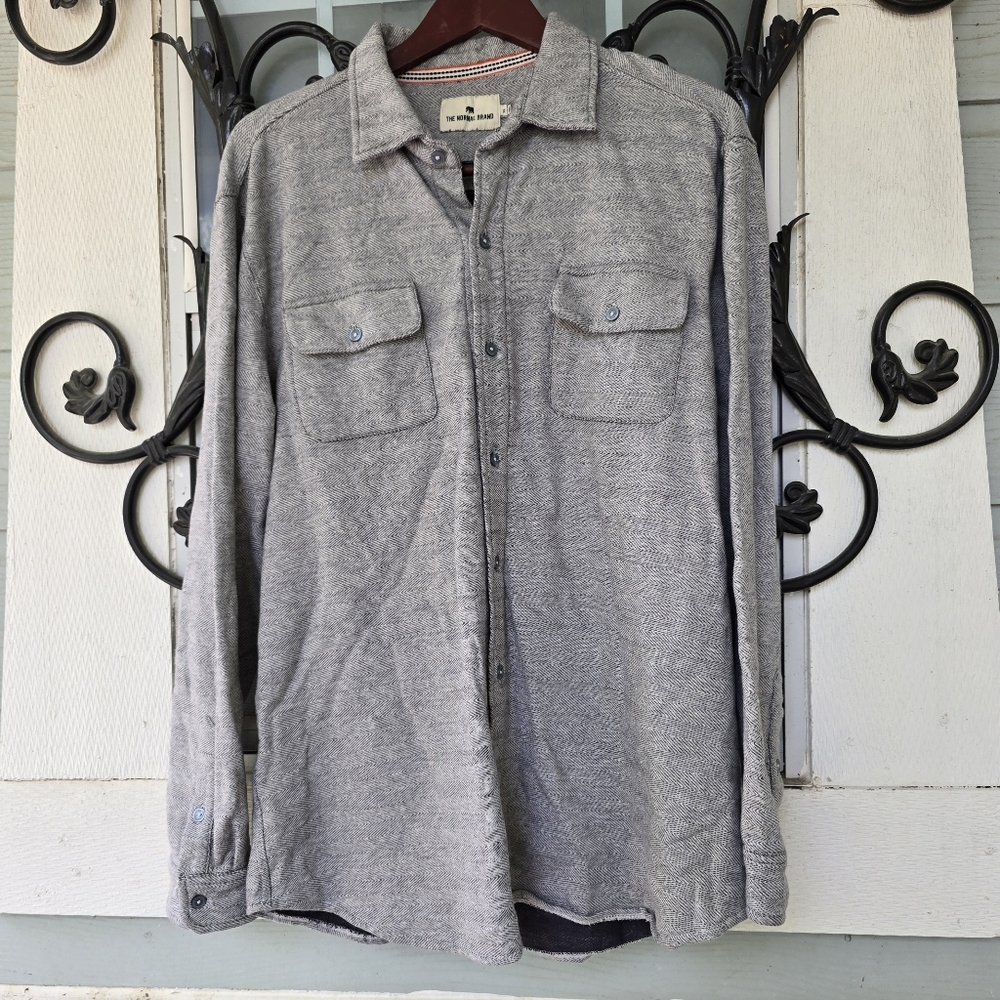 Normal Brand Men's Grey Herringbone Knit Shirt Cozy Utility XL